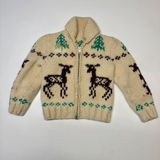 50s 60s Kids Toddler Vintage Beige Off White Deer Lightning Zipper Cowichan Heavy 24m 2Y 3T