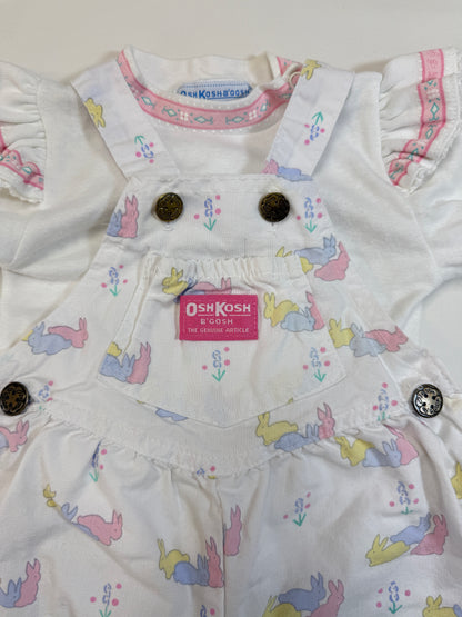 90s Kids Infant Baby Vintage Oshkosh Bgosh Rabitt AOP Overall and Raffle  Sleeve Tshirt 2pc Set / 3m 6m 9m / Made in USA set