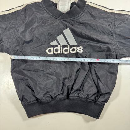 90s Vintage Adidas Kids Toddler Black Lined Pullover Sleeves Striped Windbreaker Sweatshirt Jacket Big Logo S 4T