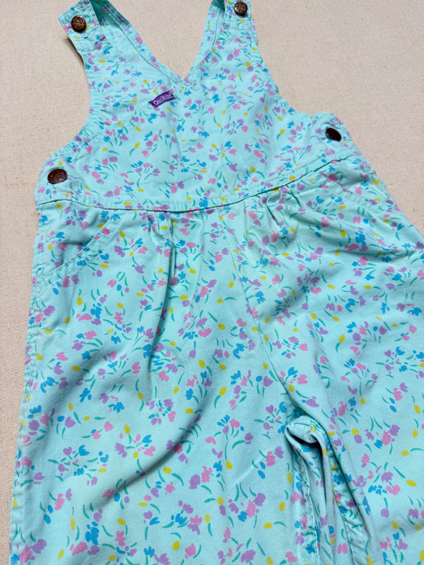 90s Kids Vintage Oshkosh Bgosh Flower AOP Mint Green Cross Front Lightweight Overall / 4T 5T 6y / Made in USA