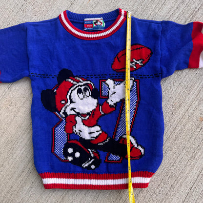 Kids Vintage Disney Mickey Mouse Knit Blue Football Pullover Sweater 4Y 5Y 6Y