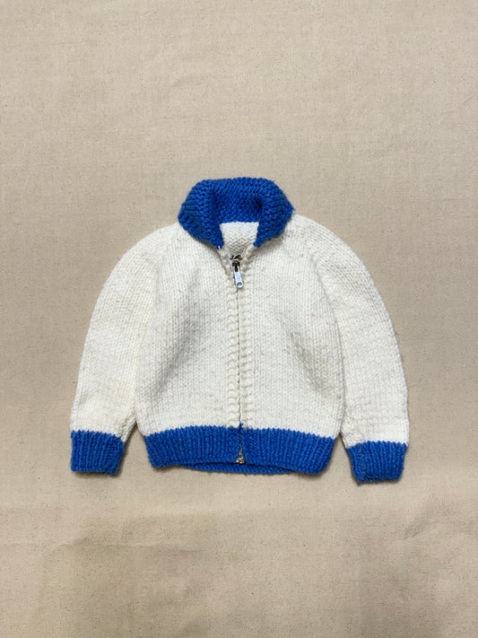80s Kids Toddler Vintage Locomotive Engine Train Embroidered YKK Zipper Shawl Collar Cowichan Sweater / 2T 3T 4T