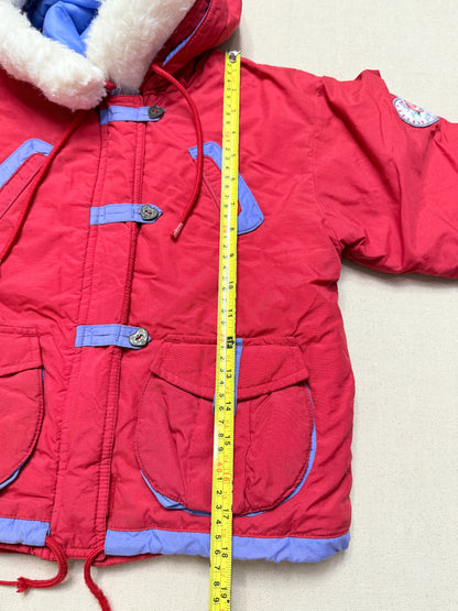 90s 2000' Kids Toddler Vintage Oshkosh Bgosh Heart Buttons Removable Hood Boa Down Jacket / 4T 5T 6y