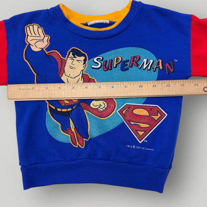 1997 Kids Toddler Vintage Superman Colourful Crew Sweatshirt 2Y 3Y