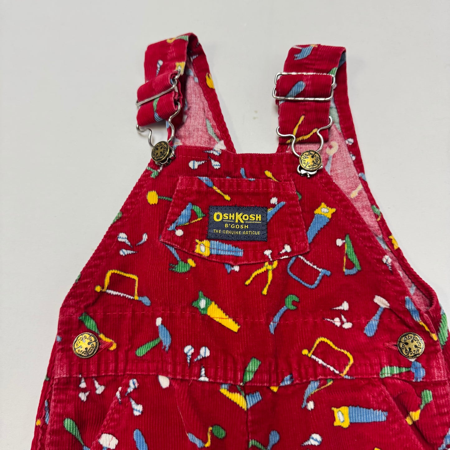 90s Kids Toddler Infant Vintage Baby B’Gosh Oshkosh Red Corduroy Tools Prints AOP //24m / Made in USA