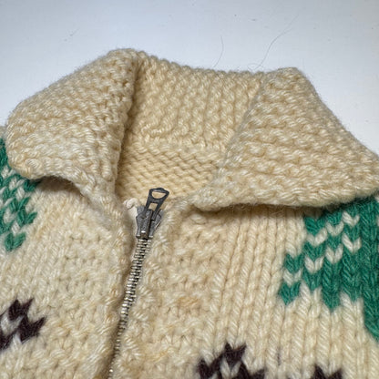 50s 60s Kids Toddler Vintage Beige Deer Lightning Zipper Cowichan Sweater / 3T 4T
