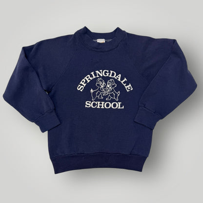 80s 90s Kids Vintage Springdale School Navy Crew Sportswear Tag Sweatshirt Made in USA 7Y 8Y 9Y