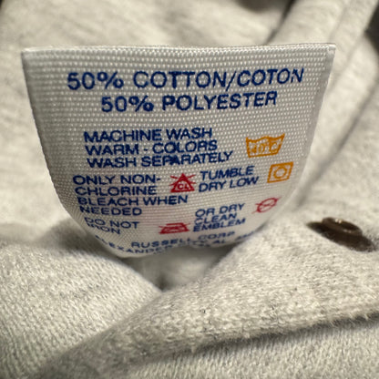 90s Kids Russell Light Gray Hooded Pullover Sweatshirt Hershey Big Logo M 10Y 11Y 12Y Made is USA