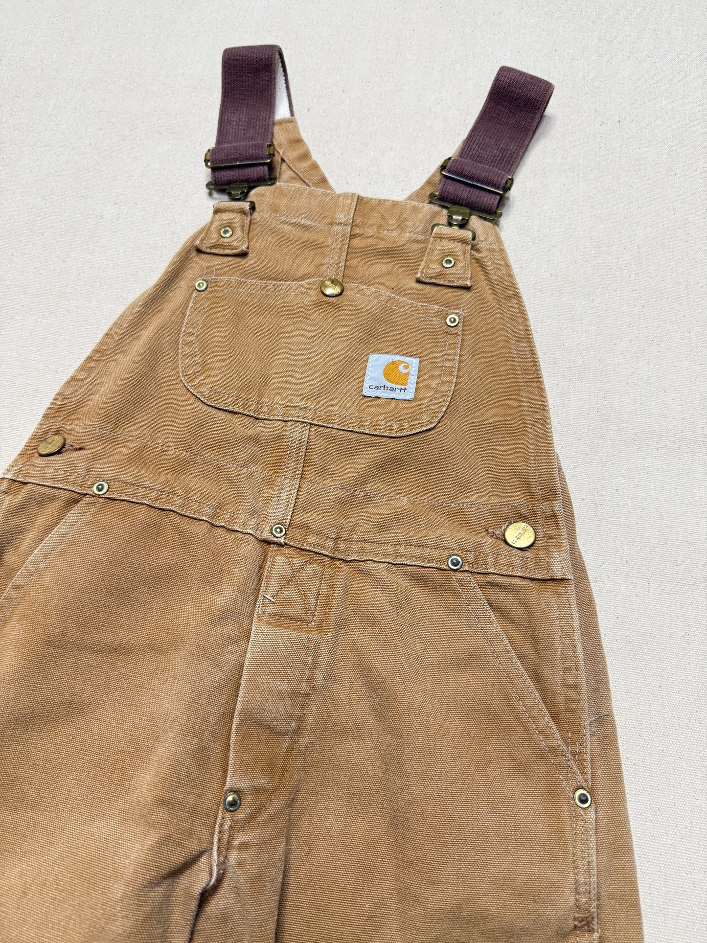 90s/2000 Kids Toddler Vintage Carhartt Canvas Double Knee Bib Light Brown Overall / 4T 5T 6y