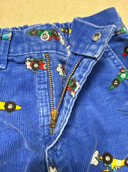 80s 90s Kids Toddler Vintage Oshkosh Bgosh Racing Car AOP Corduroy Painter Pants / 4T 5T / Made in USA