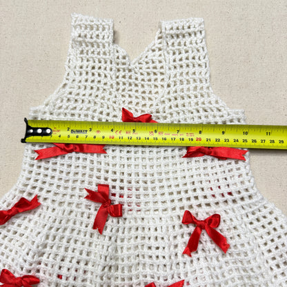 Kids Toddler Vintage Handmade Crochet Knit Removable Ribbons Design Dress / 3T 4T