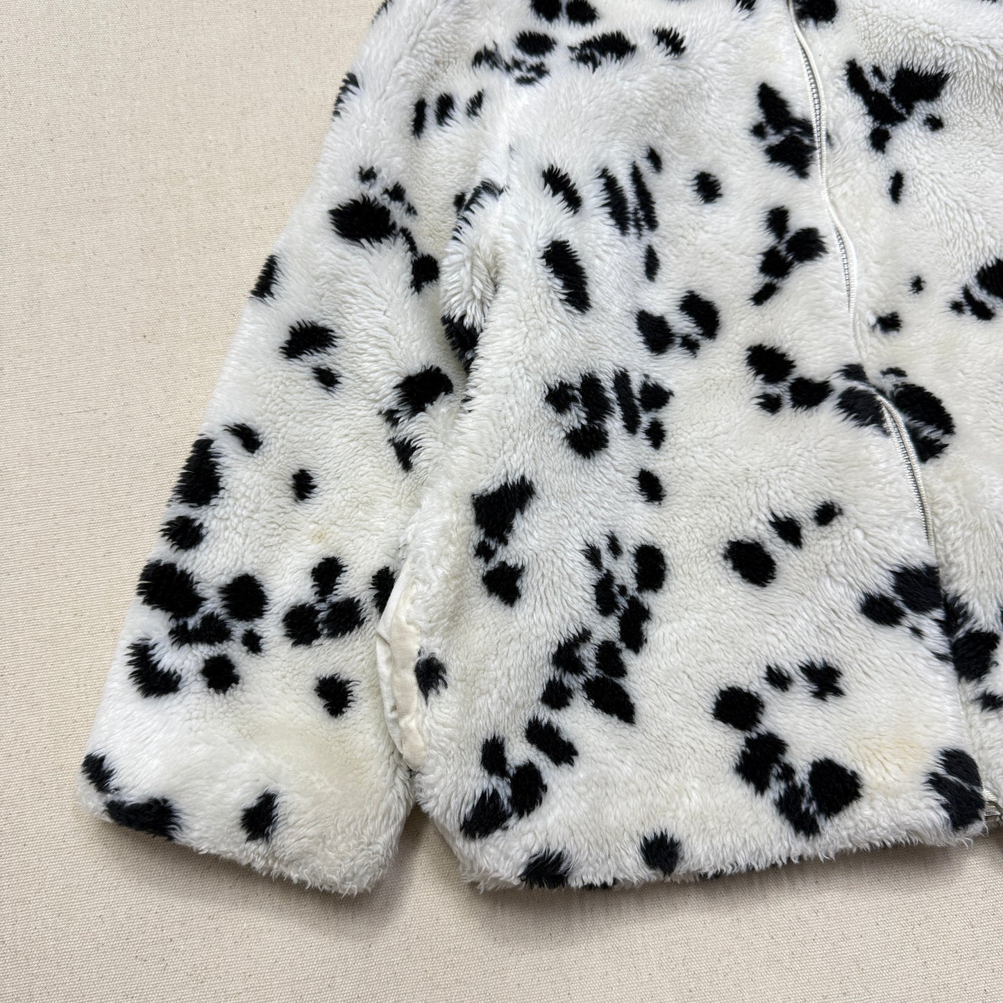 90s Kids Vintage Dalmatian Faux Fur Lined Zip Up Hooded jacket / 5y 6y