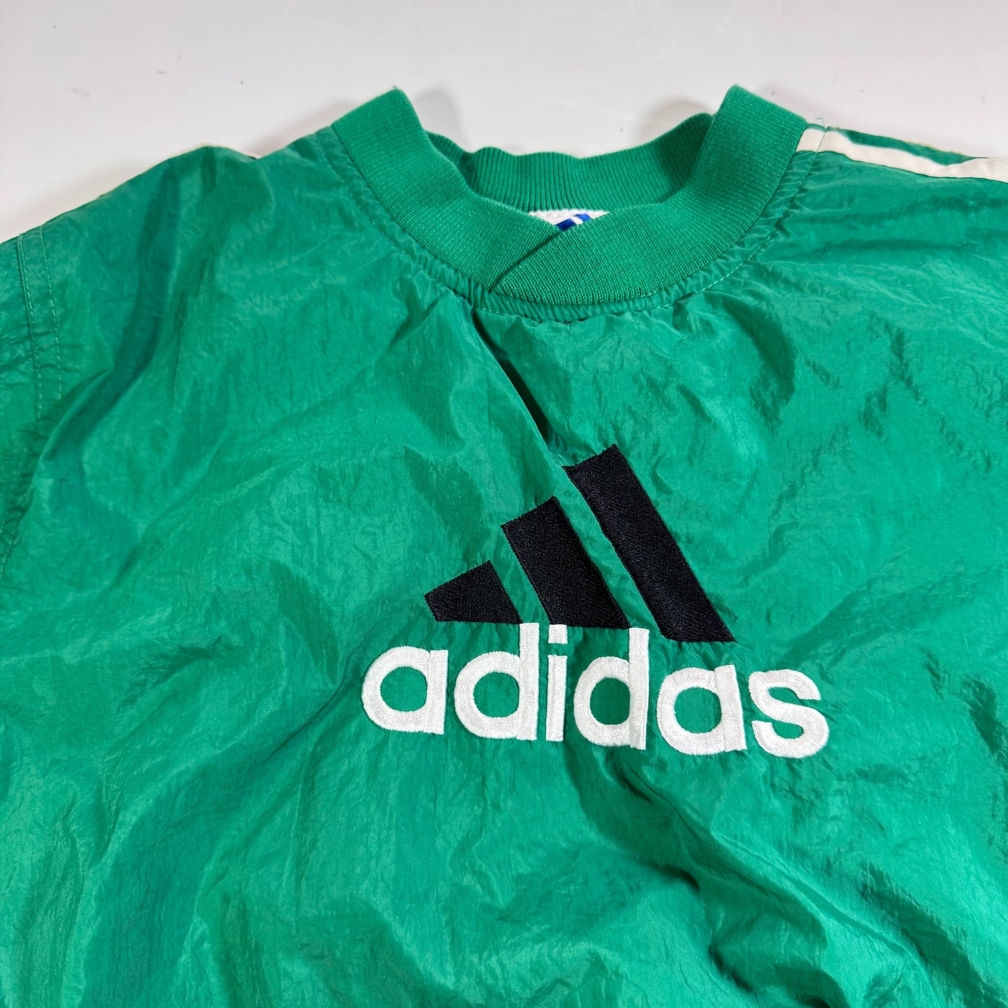 90s Kids Vintage Adidas Light Weight Green Lined Windbreaker Jacket Sweatshirt Big Logo M 5Y