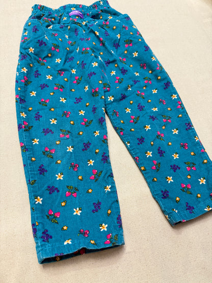 90s Kids Toddler Vintage Oshkosh Bgosh Fruits Flower AOP Corduroy Elastic Pants / 4T 5T