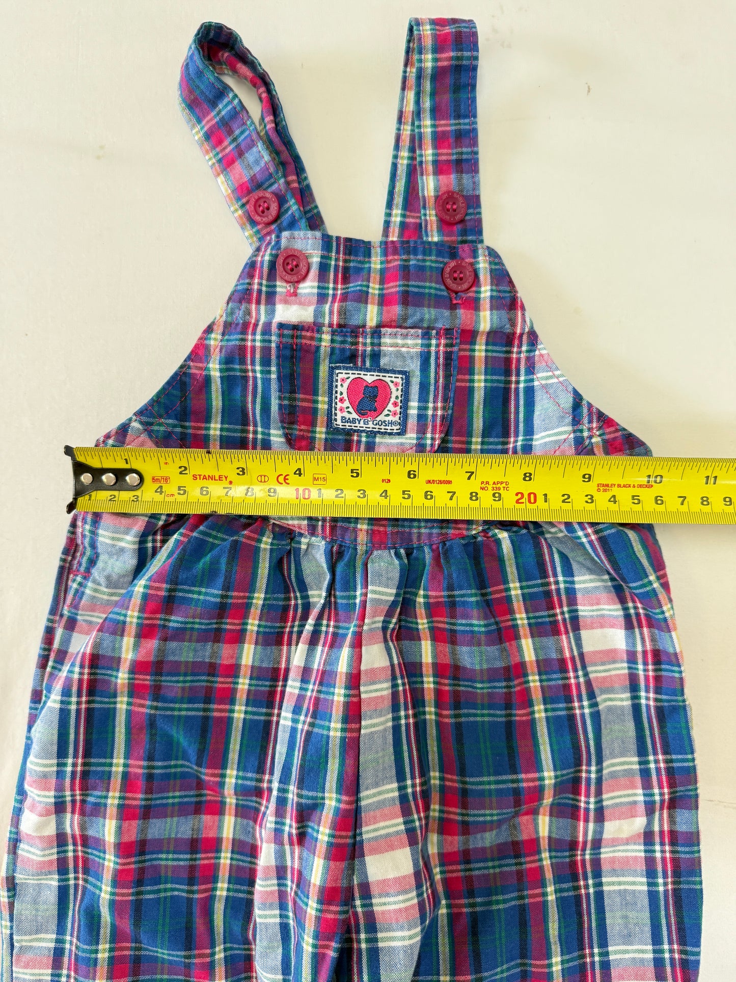 90s Kids Toddler Infant Vintage Baby Bgosh Oshkosh Bgosh Plaid Check Pink Tshirt Overall 2pc Set / 12m 18m 24m / Made in USA