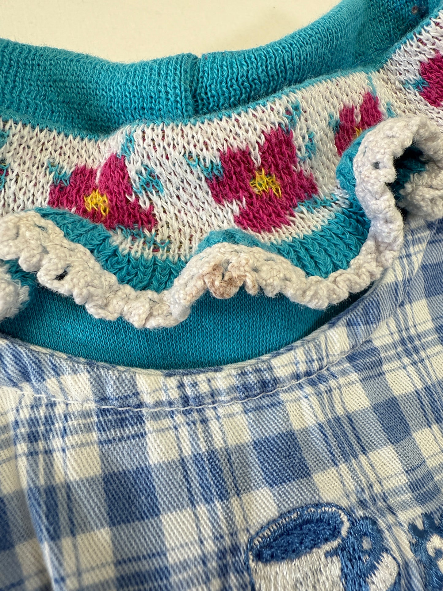 90s Y2K Kids Toddler Infant Vintage Oshkosh Bgosh Blue Check Dress and Puff Sleeve Floral Print Longsleeve Top 2pc Set / 12m 18m 24m / Made in USA dress set