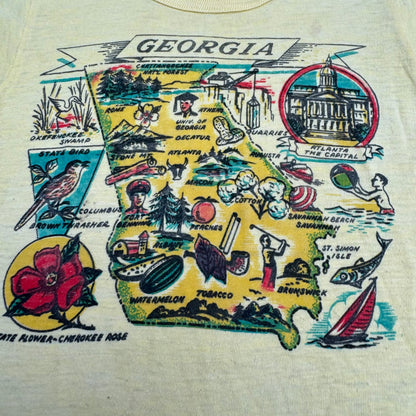 70s Kids Toddler Vintage Georgia State Print Souvenir Light Yellow Single Stitch Short Sleeve T-Shirt 2T 3T