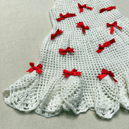 Kids Toddler Vintage Handmade Crochet Knit Removable Ribbons Design Dress / 3T 4T