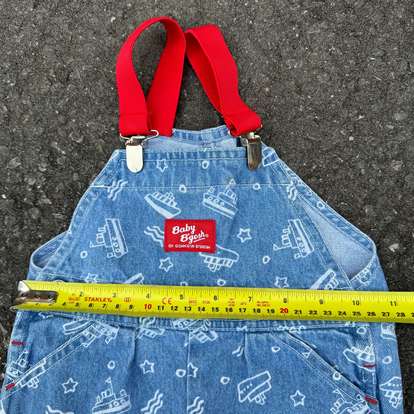 Vintage Kids Oshkosh Denim Sailboats Shortalls With Elastic Shoulder Straps( Suspender) 6/9mns