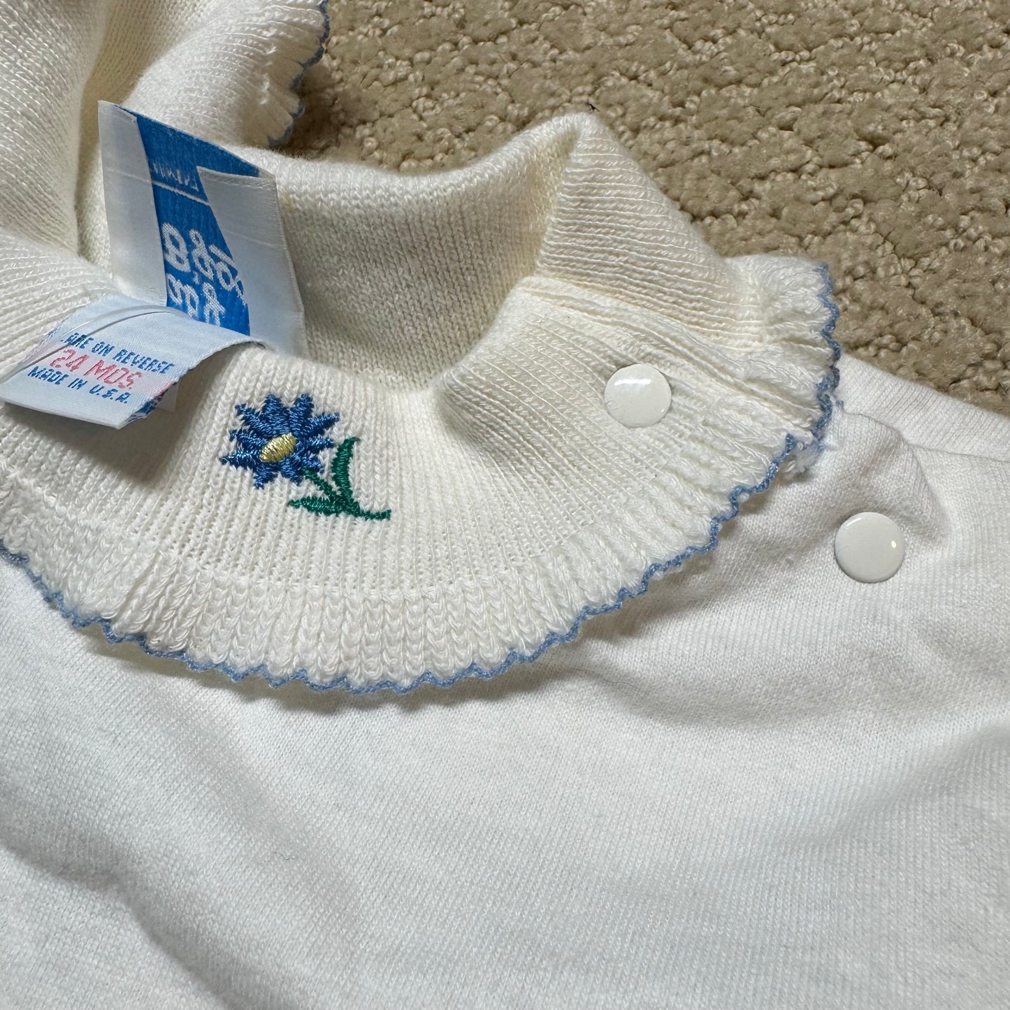 90s Kids Toddler Infant Vintage Baby B’Gosh Oshkosh 2 Piece Set Navy White Star Pattern Overall White T-shirt/ 3m 6m 24m/ Made in USA