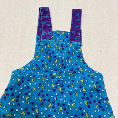 90s Kids Toddler Vintage Star Moon AOP Longsleeve Tshirt & Corduroy Overall 2pc Set / 24m 2T 3T