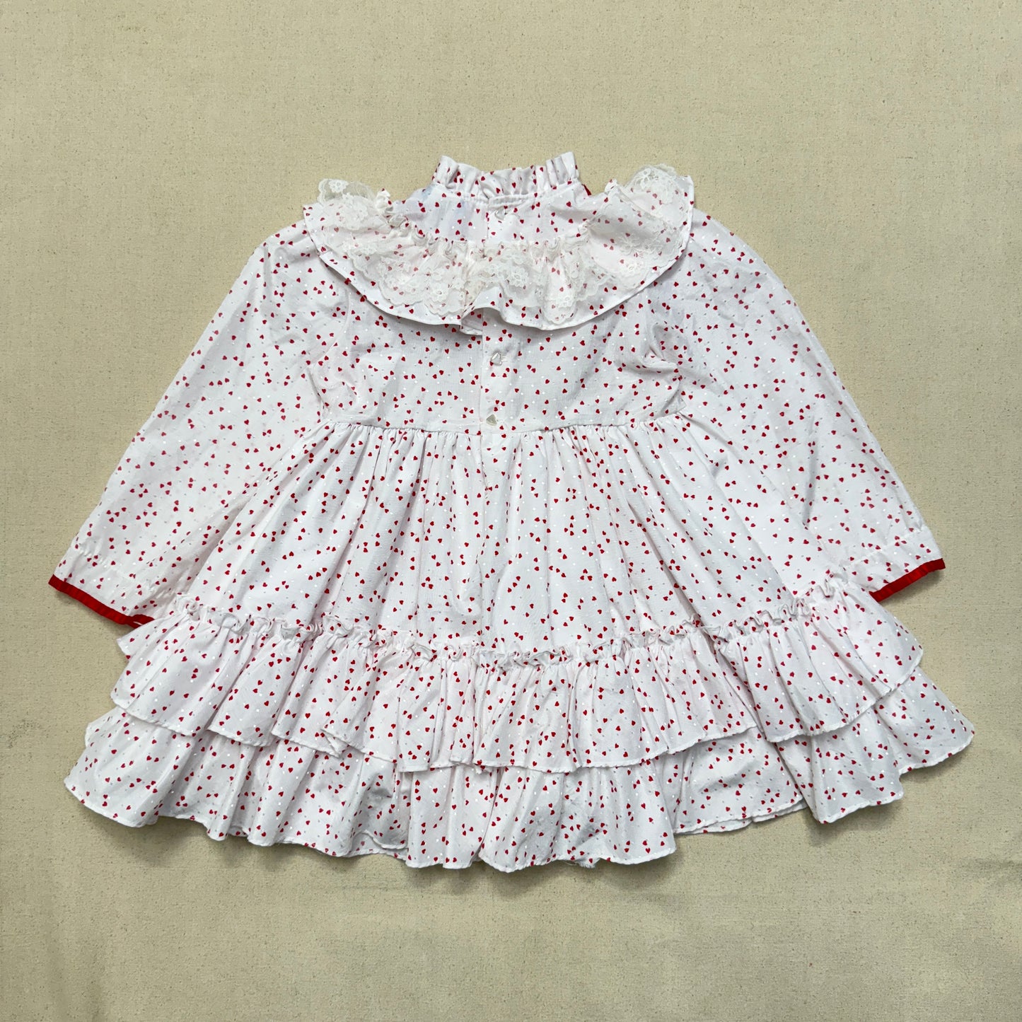 80s 90s Kids Toddler Vintage Martha's Miniatures Heart AOP Lace Raffle Volume dress / 5y 6y 7y