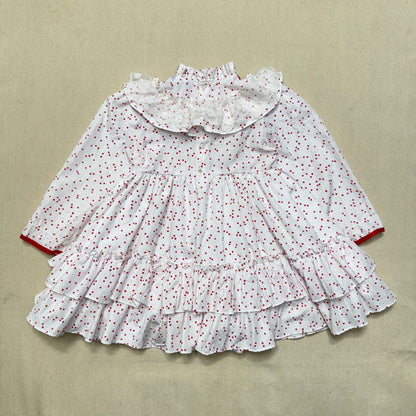 80s 90s Kids Toddler Vintage Martha's Miniatures Heart AOP Lace Raffle Volume dress / 5y 6y 7y