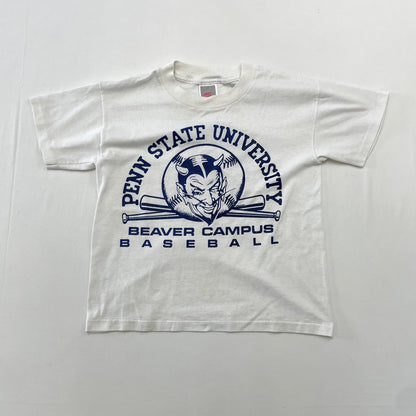 90s Kids Youth Vintage NIKE Penn State University Baseball Team Rare Devil Logo W Sided Print Tshirt / 11y-13y / Baby Tee / Made in USA / Cotton Polyester