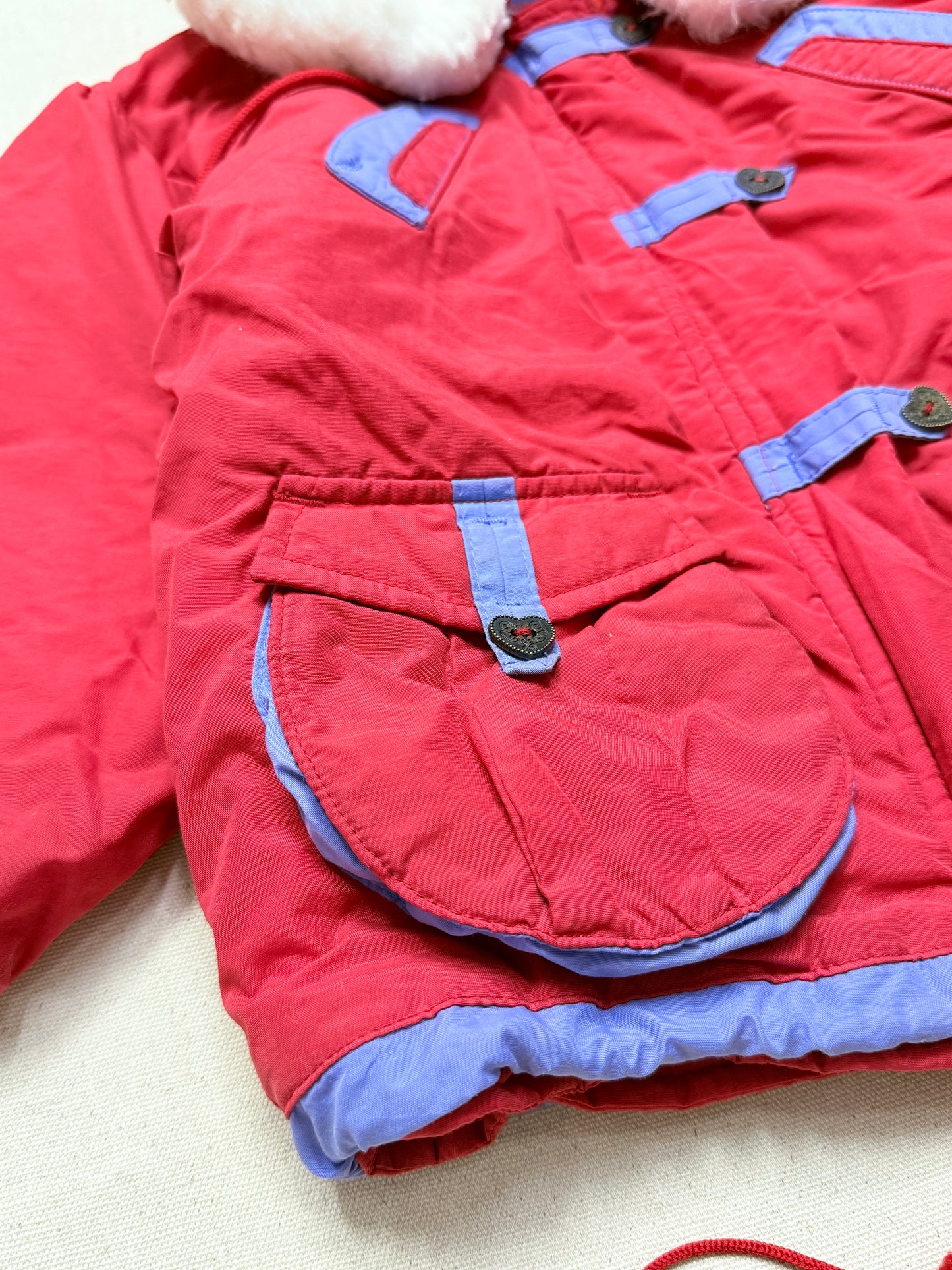 90s 2000' Kids Toddler Vintage Oshkosh Bgosh Heart Buttons Removable Hood Boa Down Jacket / 4T 5T 6y