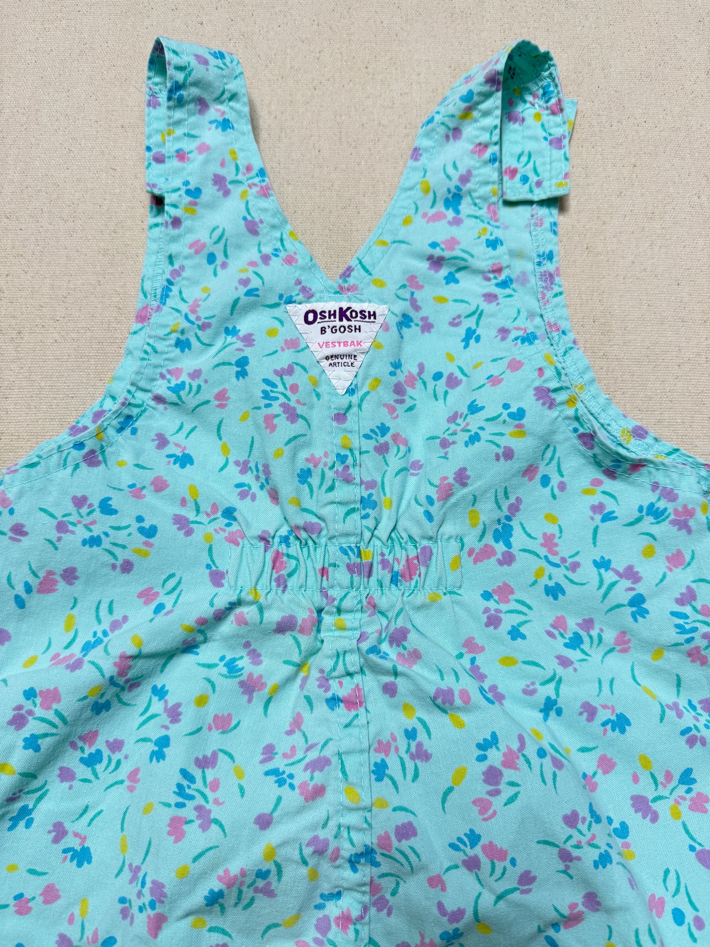 90s Kids Vintage Oshkosh Bgosh Flower AOP Mint Green Cross Front Lightweight Overall / 4T 5T 6y / Made in USA