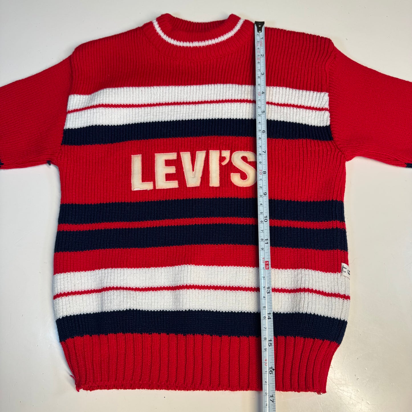 Vintage Kids Levi’s Striped Red White Navy Knit Pullover Sweater 4Y 5Y 6Y