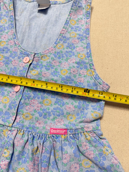 90s Kids Vintage Oshkosh Bgosh Flower AOP Lightweight Denim Jumper / 6X / Made in USA