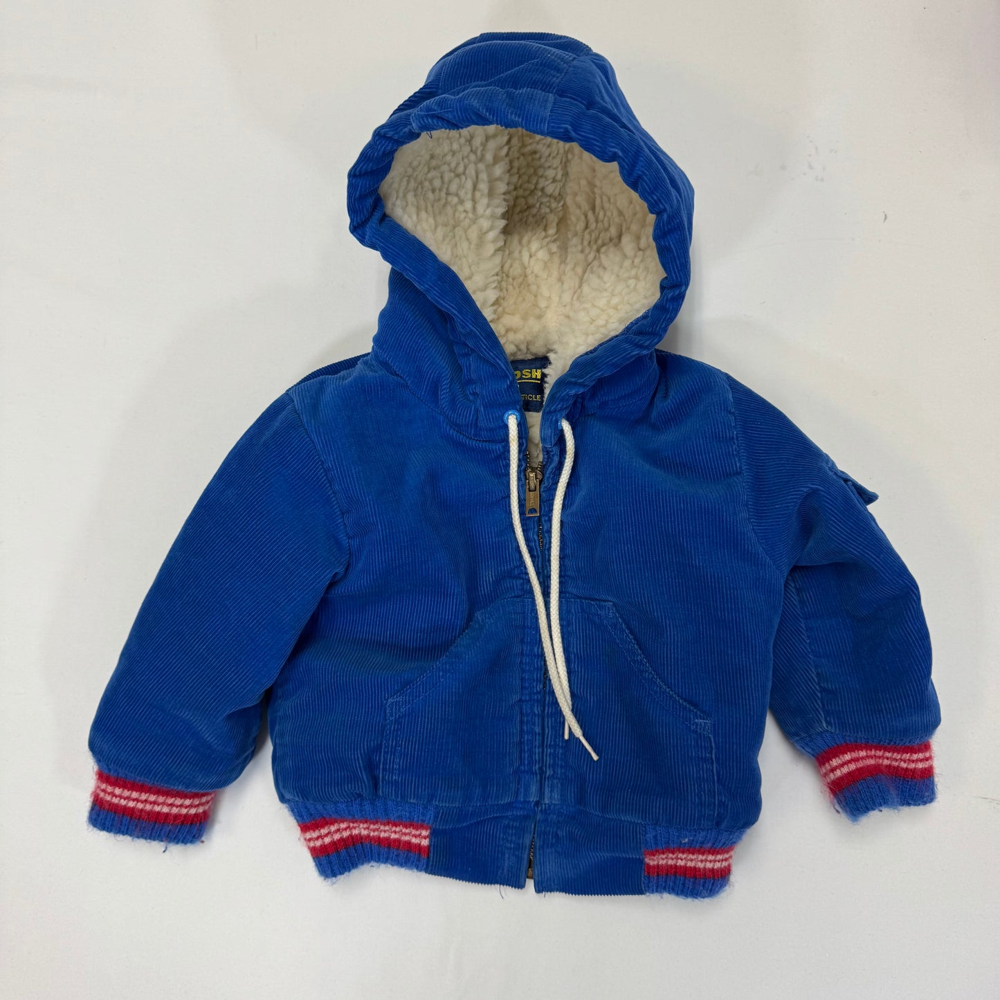 90s Kids Toddler Oshkosh B’Gosh Royal Blue Corduroy Zip Lined Jacket With Hood 24m/ Made in USA