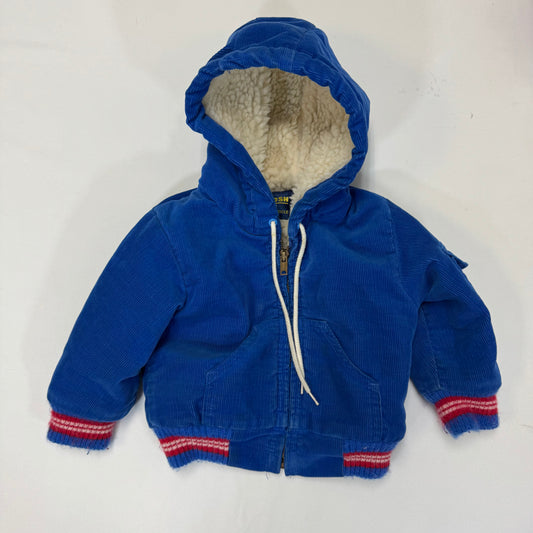 90s Kids Toddler Oshkosh B’Gosh Royal Blue Corduroy Zip Lined Jacket With Hood 24m/ Made in USA