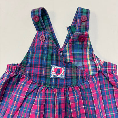 90s Kids Toddler Infant Vintage Baby B’Gosh Oshkosh Pink PurplePlaid Criss Cross Overall /18m / Made in USA