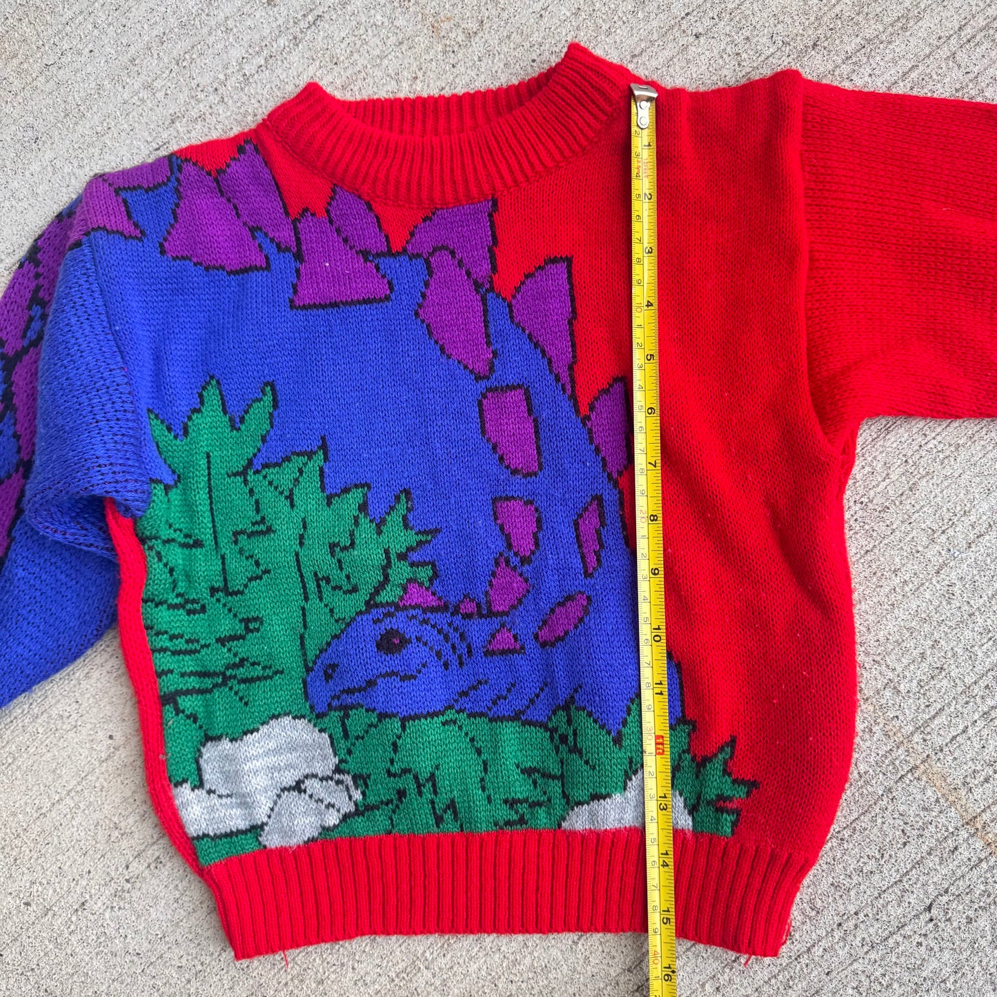 80s 90s Kids Toddler Vintage Dinosaur Knit Sweater S 4Y 5Y