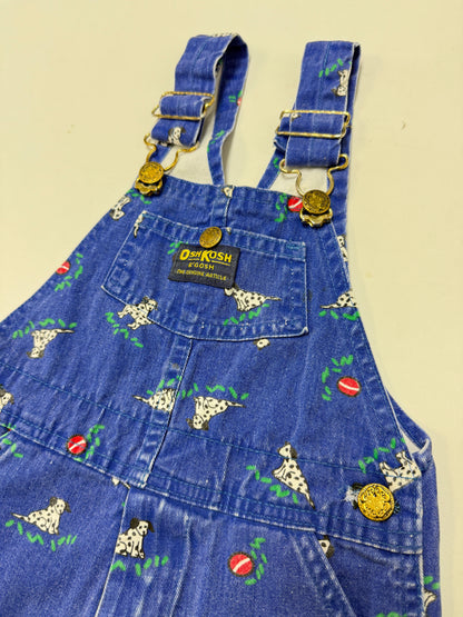 90s Kids Toddler Vintage Oshkosh Bgosh Dalmatian Dog AOP Blue Cotton Overall / 3T