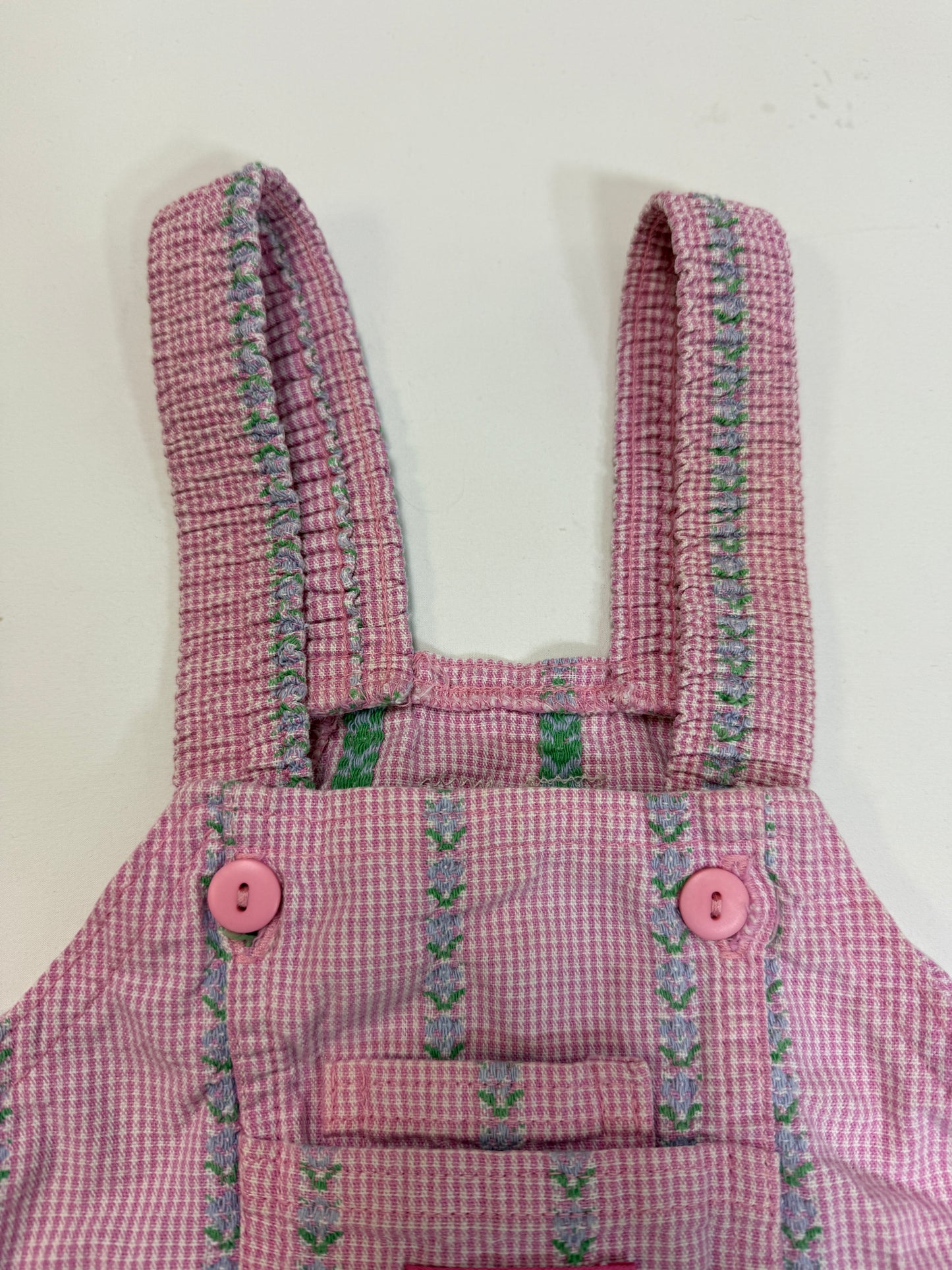 ASIS / 90s Kids Toddler Vintage Oshkosh Bgosh Froral Stripe Pattern Pink Shortall / 2T 3T