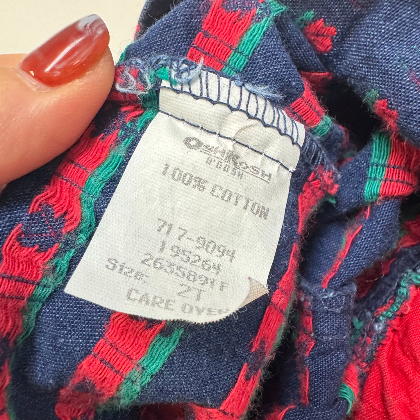 90s Kids Toddler Infant Vintage Baby B’Gosh Oshkosh Criss Cross  Dark Denim Red Flower Print AOP Romper //2T / Made in USA