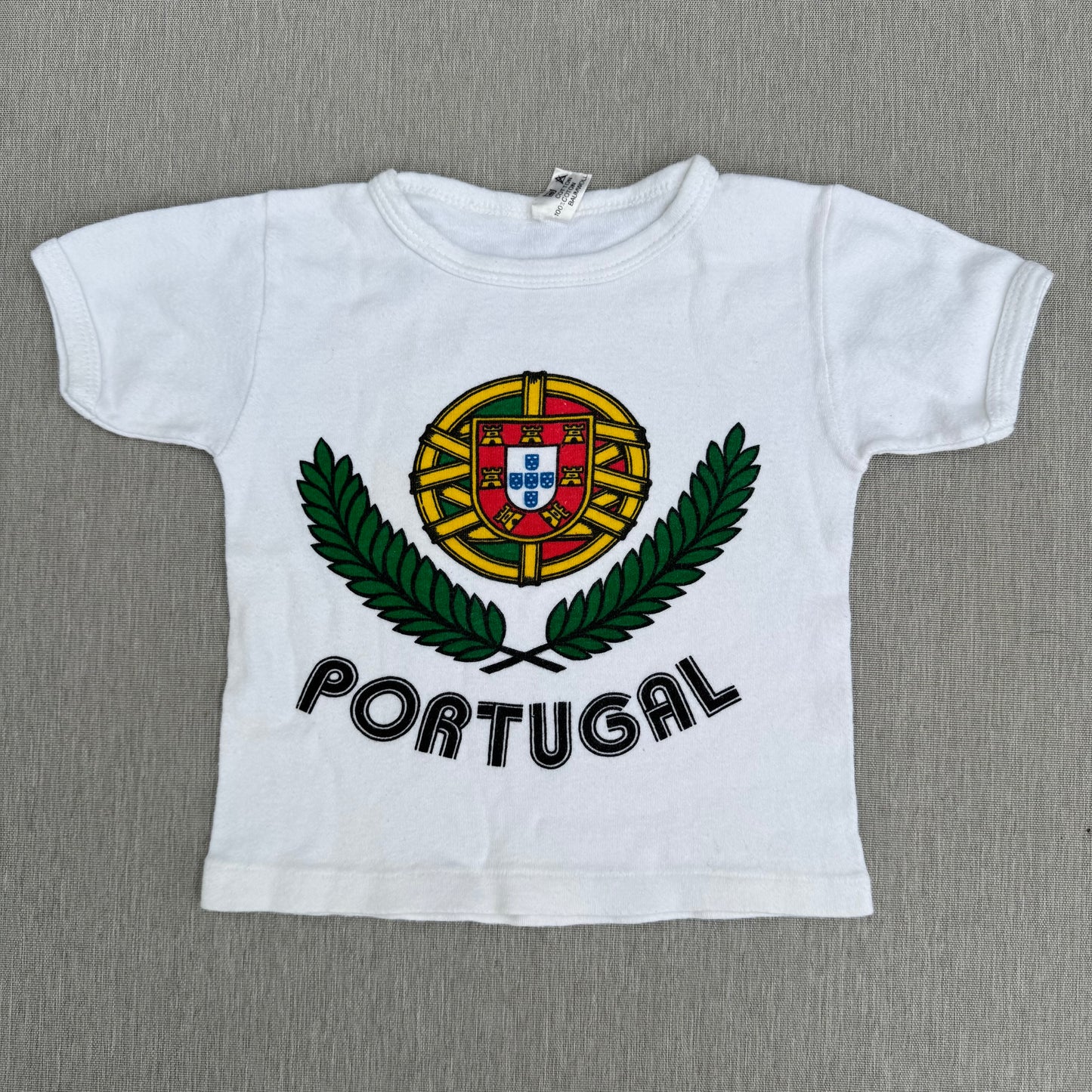 70s Kids Toddler Vintage Portugal Coat of Arms Print Souvenir Short Sleeve 100% Cotton T-Shirt 6Y Made in Portugal