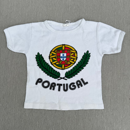 70s Kids Toddler Vintage Portugal Coat of Arms Print Souvenir Short Sleeve 100% Cotton T-Shirt 6Y Made in Portugal