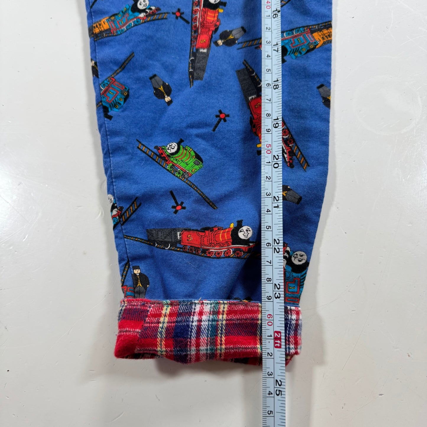 1996 90s Kids Toddler Vintage Thomas The Tank Engine & Friends Plaid Lined Pant AOP Trains Reversible 4Y 5Y Made in USA
