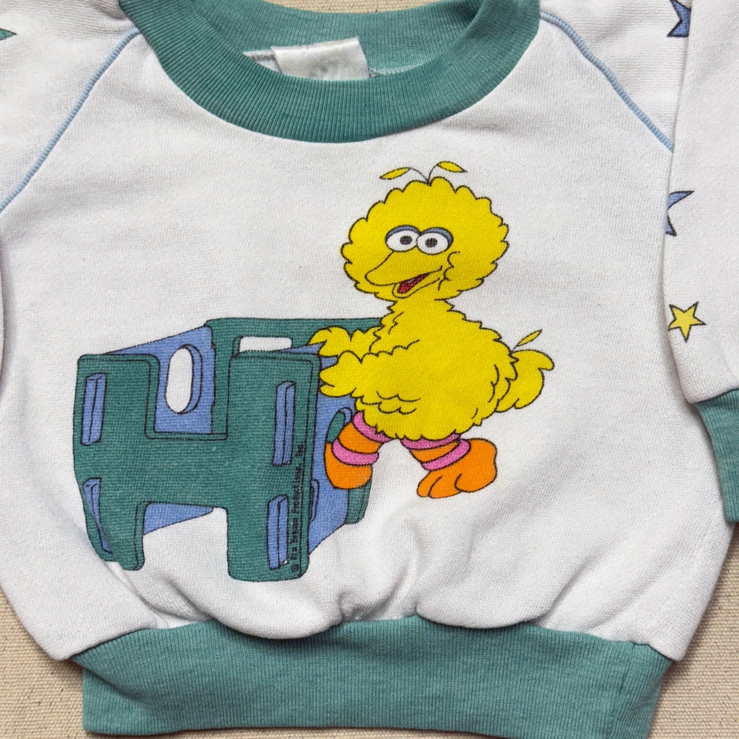 80s Kids Infant Vintage Sesame Street Big Bird Star Pattern Raglan Sleeve Sweatshirt / 6m 9m 12m