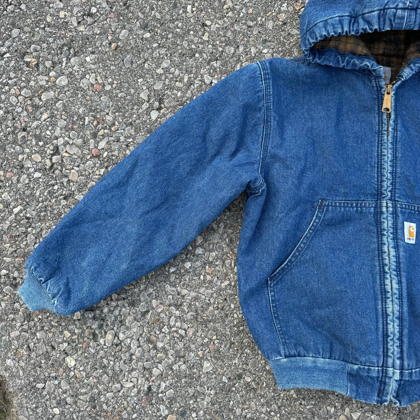 Kids Vintage Denim Carhartt Active Lined Flannel Zip Jacket With Hood 8Y 9Y 10Y