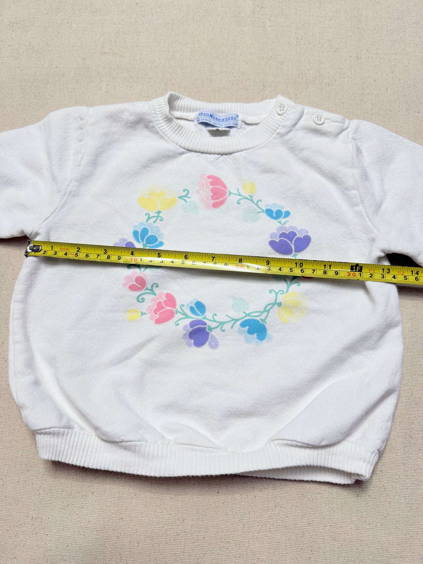 80s 90s Kids Toddler Vintage Oshkosh Bgosh Flawer Print White Longsleeve Cotton Top / 2T 3T / Made in USA