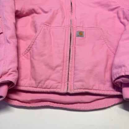 2000s Kids Vintage Pink Carhartt Zip Hooded Fleece Lined Jacket S 7Y 8Y