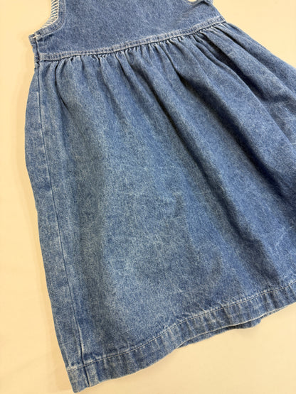 90s 2000' Kids Vintage OshKosh Bgosh Front Open Button Up Light Denim Casual Dress / 5T 6y / Made in USA