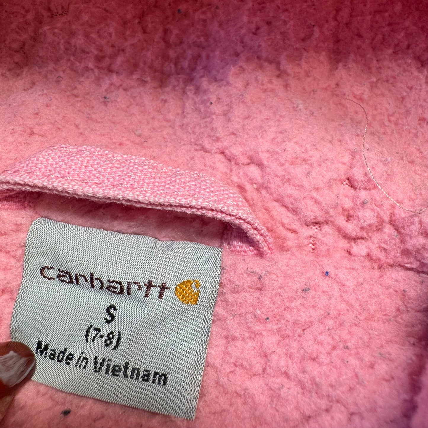 2000s Kids Vintage Pink Carhartt Zip Hooded Fleece Lined Jacket S 7Y 8Y