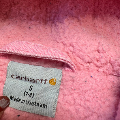 2000s Kids Vintage Pink Carhartt Zip Hooded Fleece Lined Jacket S 7Y 8Y