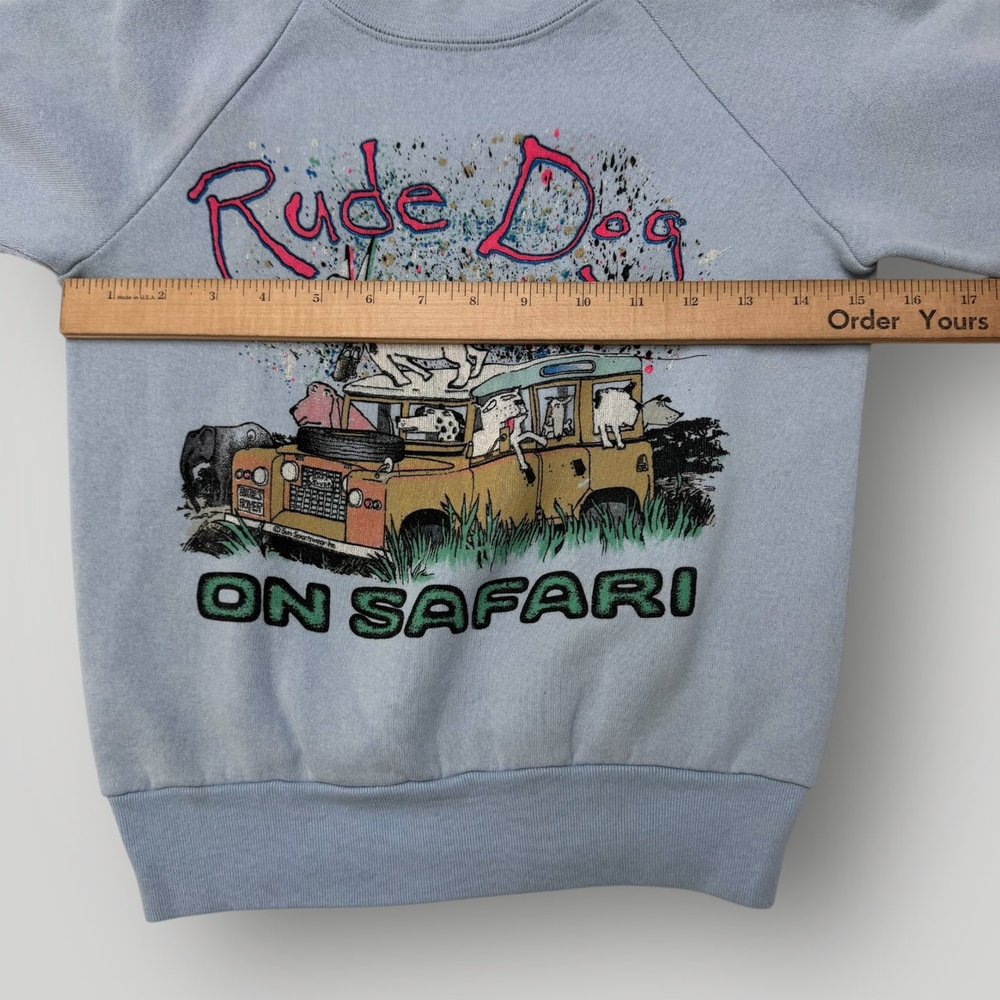 90s Kids Vintage Rude Dog On Safari Light Blue Crew Sweatshirt 6Y 7Y 8Y